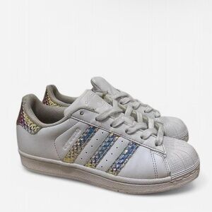 Adidas Kids White Sneakers with Holographic Details